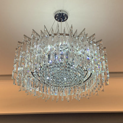 Ischia di Castro | Modern Luxury Drum Crystal LED Chandelier in Creative Design, Chrome, Dia39.4xh11.0", Warm Light, Non-DimmableBy Miron Demid LLC