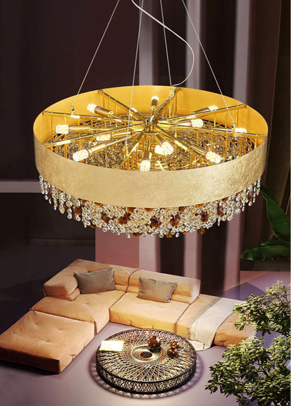 Zeme | Creative Luxury Round Gold Colored Crystal Chandelier, Dia31.5"By Miron Demid LLC
