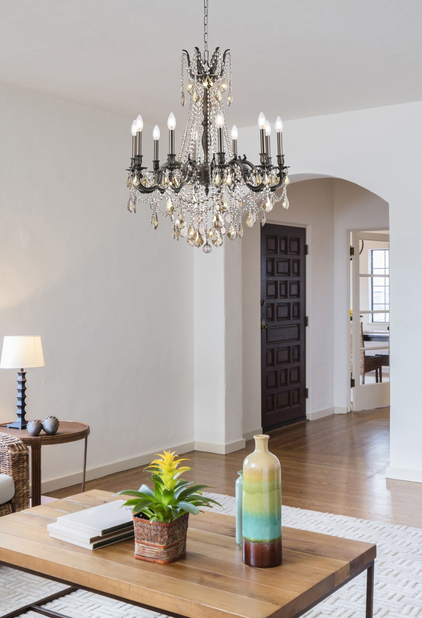 Elegant Lighting 9210D28-GT/RC Rosalia 10 Light 28"W Crystal - PewterBy Elegant Furniture & Lighting