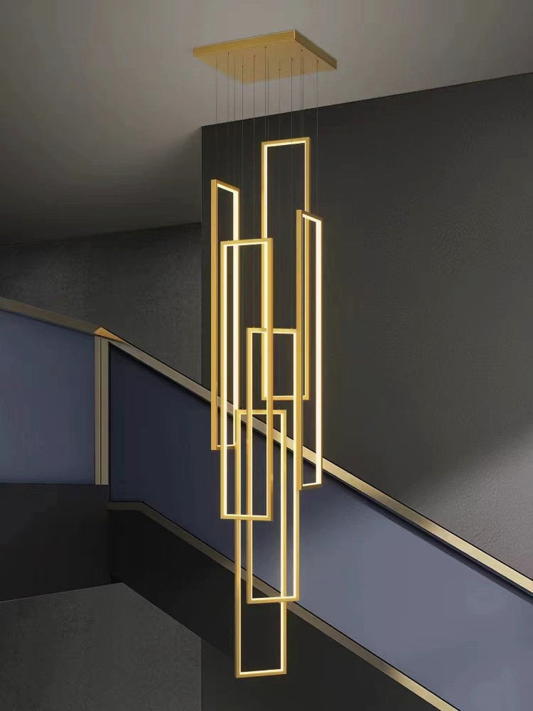 Lavagna | Ultramodern Rectangle Hanging LED Chandelier, Gold, 6 Lights (H196.9"), Cool Light, DimmableBy Miron Demid LLC