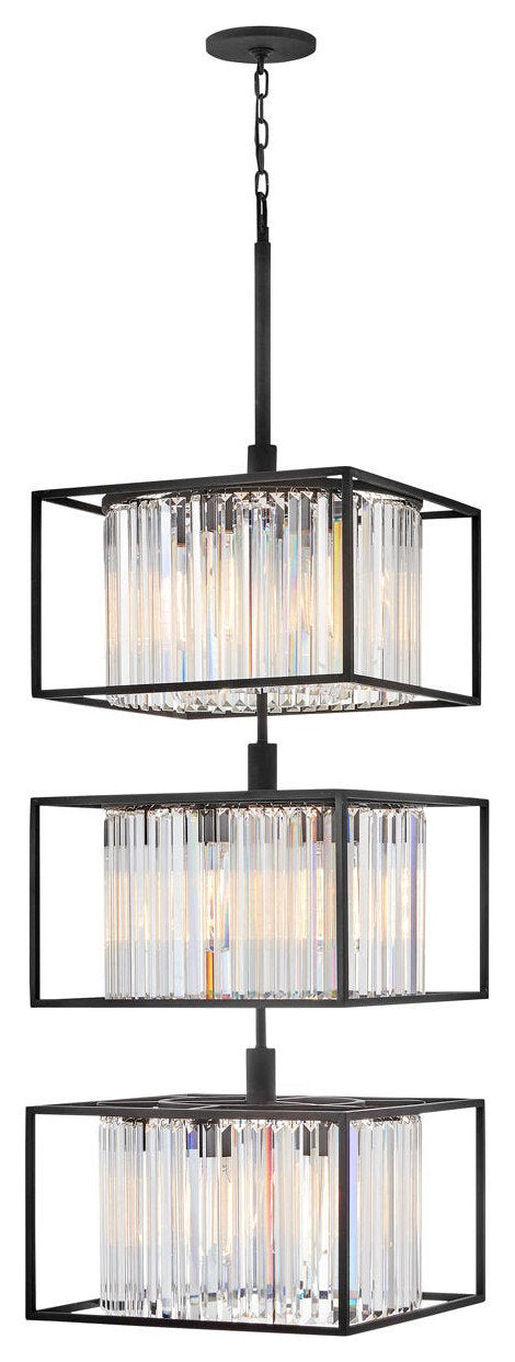 Hinkley 50.25" Giada Multi-Tier Modern Chandelier, Black + Prismatic CrystalsBy Hinkley