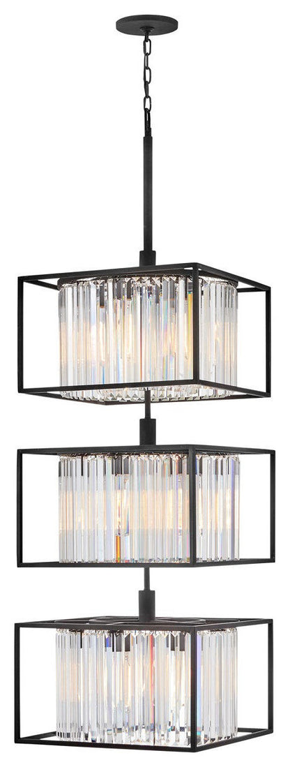 Hinkley 50.25" Giada Multi-Tier Modern Chandelier, Black + Prismatic CrystalsBy Hinkley