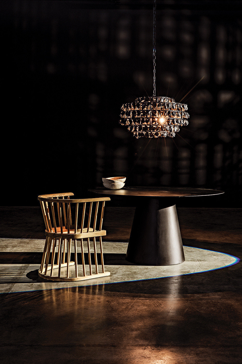 Vulcan Chandelier, Black Steel With Black GlassBy Noir
