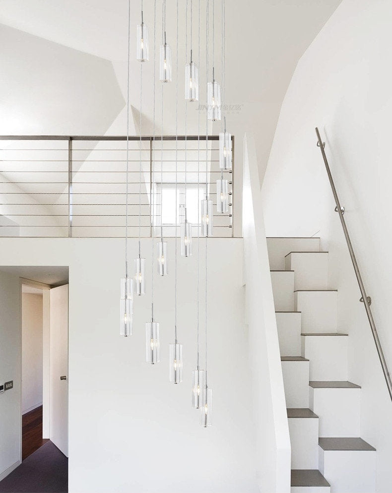 Cannes | Staircase Pendant Crystal Long Light Fixture, 30 LightsBy Miron Demid LLC