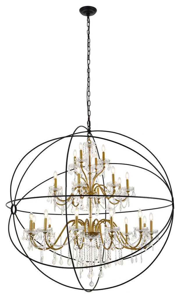 Cordelia 24-Light Pendant in Black & Gold with Clear royal cut CrystalBy Elegant Furniture & Lighting