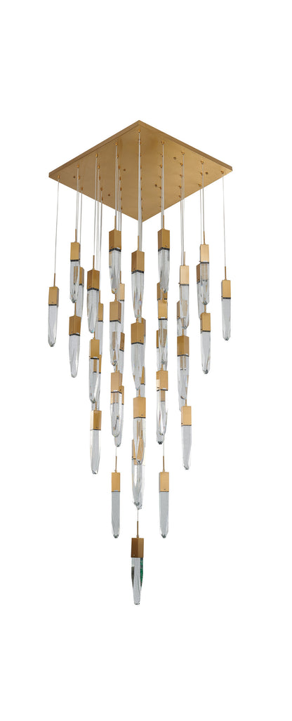 Crystal Cascade Black Multi-Tiered Linear Chandelier with Crystal Accents, GoldBy Design Living