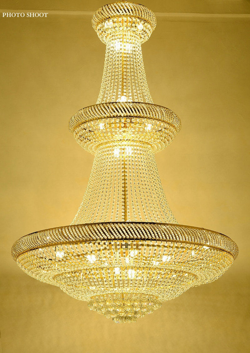 Peille | Three-tier Luxury Hanging Gold Crystal Chandelier, 39.4''By Miron Demid LLC