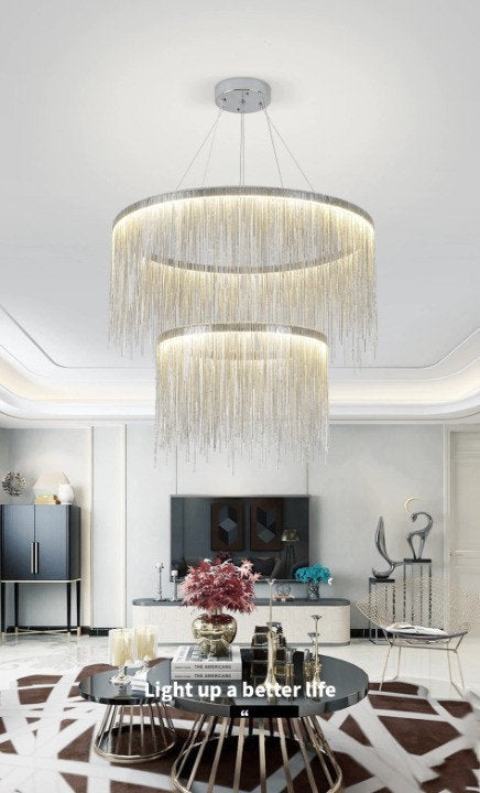 Zagarolo | Luxury Postmodern Round Silver Chandelier for Bedroom, Doubleround31.5"By Miron Demid LLC