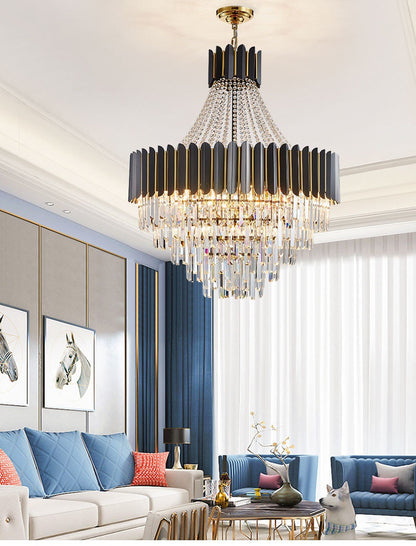 Portofino | Modern Round Gun Black Crystal Chandelier, 23.6'', Non-Dimmable, Warm LightBy Miron Demid LLC