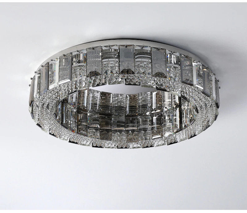 Loano | Modern Gorgeous Drum Ceiling Crystal Chandelier, 23.6"By Miron Demid LLC
