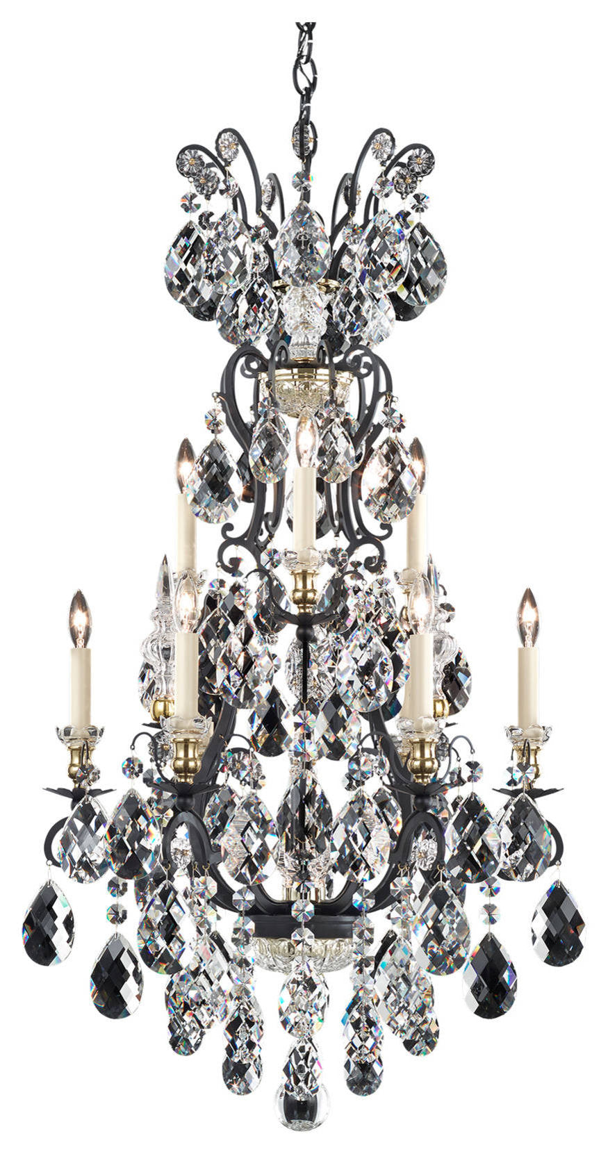 Renaissance 10-Light Chandelier in Black With Clear Heritage CrystalBy Schonbek
