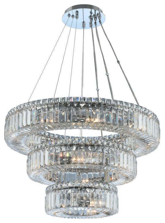 Allegri Rondelle 18 Light 26" 3 Tier Pendant, Chrome With Firenze CrystalBy Allegri Crystal by Kalco Lighting
