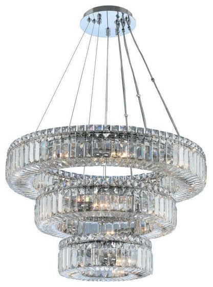 Allegri Rondelle 18 Light 26" 3 Tier Pendant, Chrome With Firenze CrystalBy Allegri Crystal by Kalco Lighting