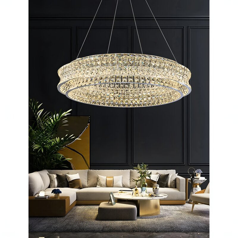 Albano Vercellese | Chic Chrome/Gold Creative Round Crystal Chandelier, Gold, 1 Ring Medium1 - Dia23.6xh6.7" / Dia60xh17.7cm, Cool LightBy Miron Demid LLC