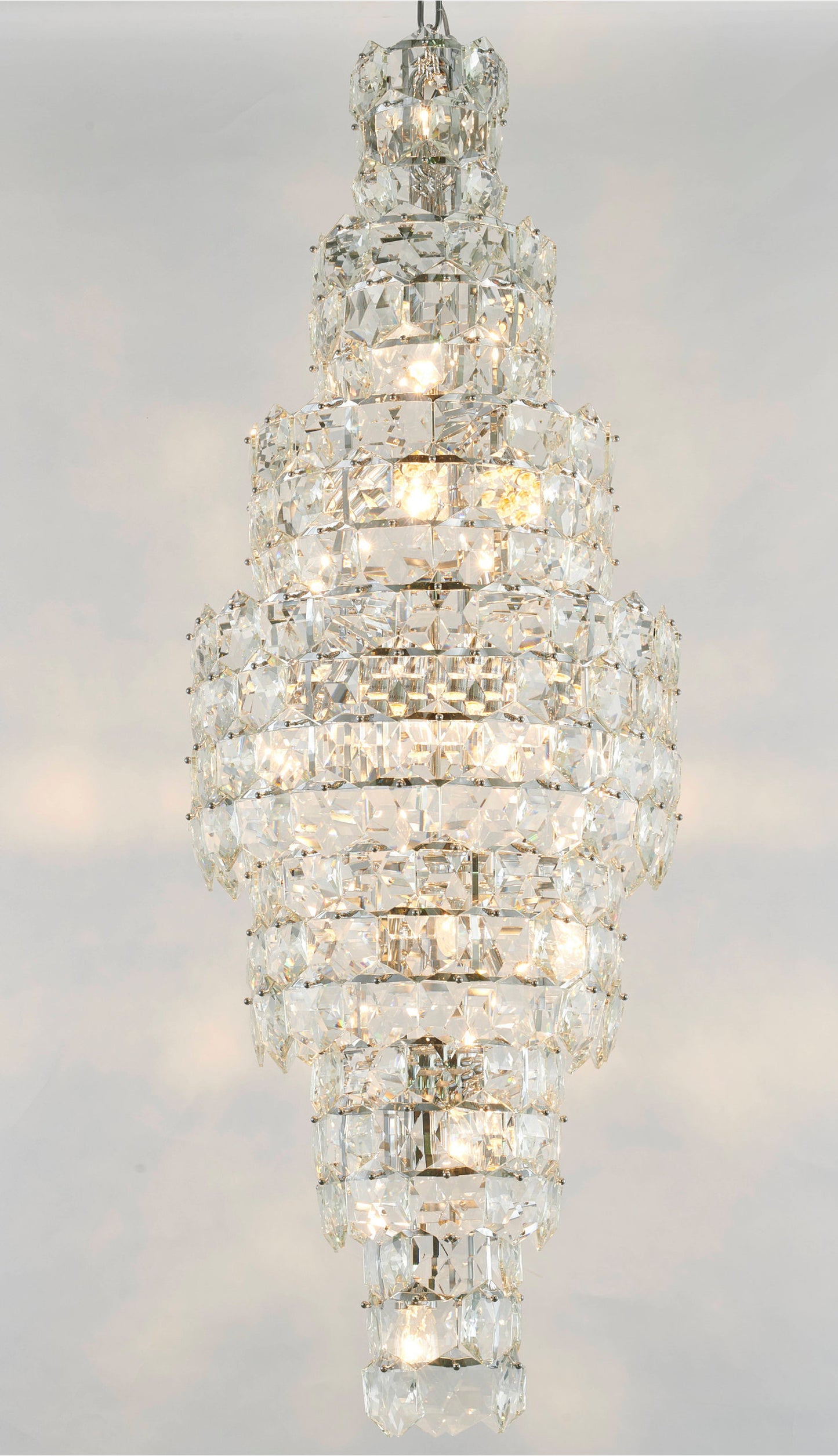 7 Tier Chrome Frame Chandelier With Clear Hanging CrystalsBy Design Living