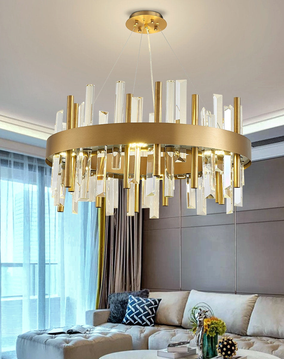 Royal Hanging Gold/Titanium/Copper Round Crystal Chandelier for Dining Room, Gold, 31.5'', Warm LightBy Miron Demid LLC