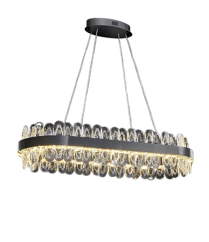 Agna | Creative Rectangle Hanging Crystal LED Chandelier for Living Room, Black, Large - L47.2" / L120cm, Cool Light, DimmableBy Miron Demid LLC