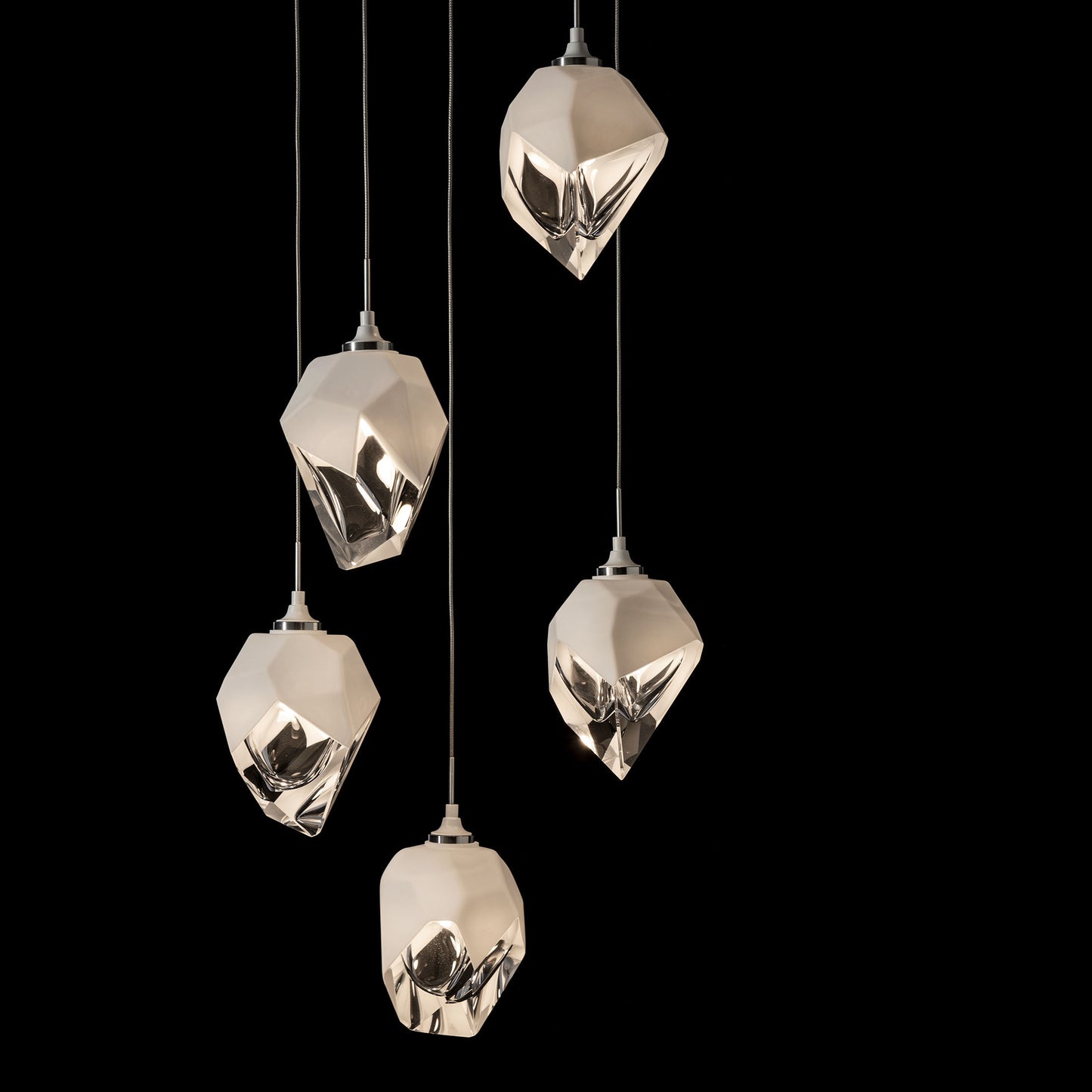 Chrysalis 5-Light Small Crystal Pendant White Finish- Long, White CrystalBy Hubbardton Forge