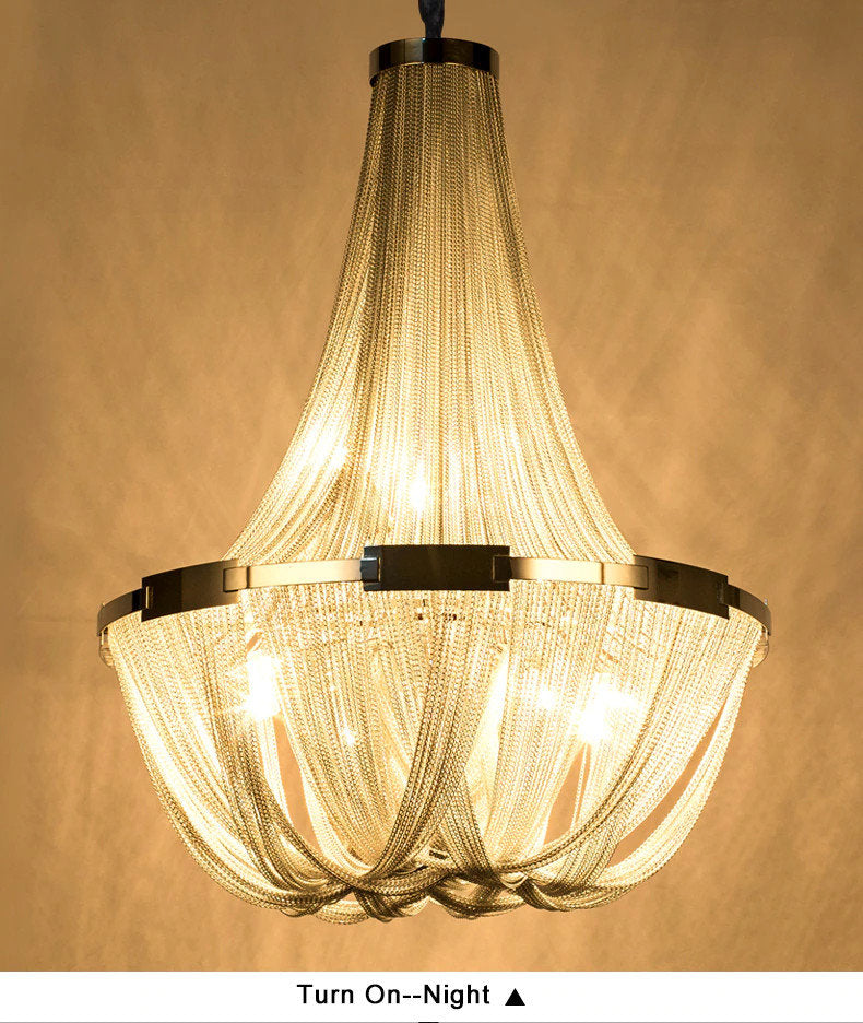La Louviere | Silver Chain Chandelier for Living Room, 35,4"By Miron Demid LLC