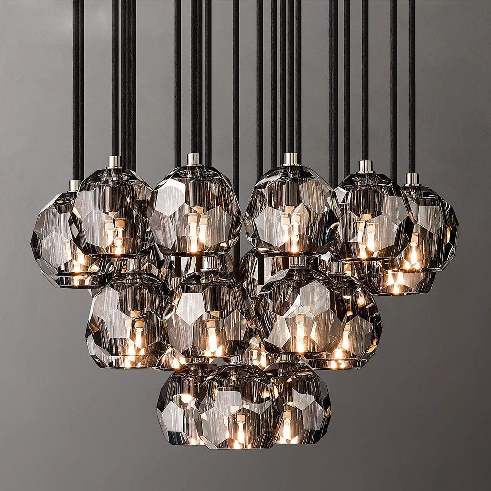 MIRODEMI? Consegudes | Round Grey LED Cut Crystal Ceiling Chandelier, Nickel Finish, 23 LightsBy Miron Demid LLC