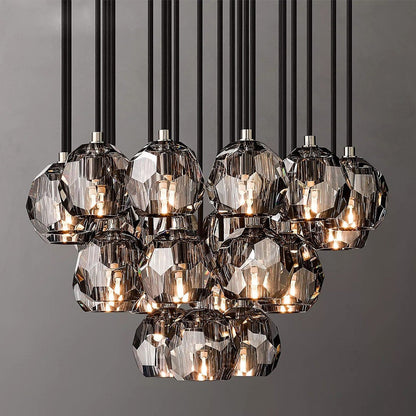MIRODEMI? Consegudes | Round Grey LED Cut Crystal Ceiling Chandelier, Nickel Finish, 23 LightsBy Miron Demid LLC