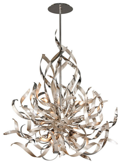 Graffiti Pendant With Silver Leaf and Smoked Crystal Diffuser, 26"By Corbett Lighting