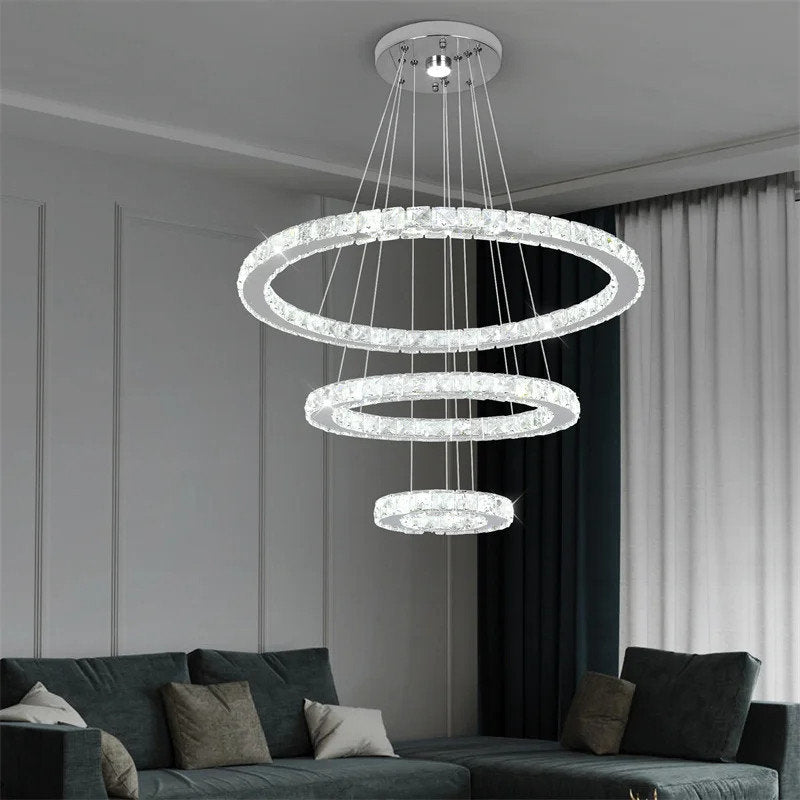Hinwil | Ring Design Gold/Chrome Crystal Chandelier for Living Room, 39.4*31.5*23.6*15.8"By Miron Demid LLC