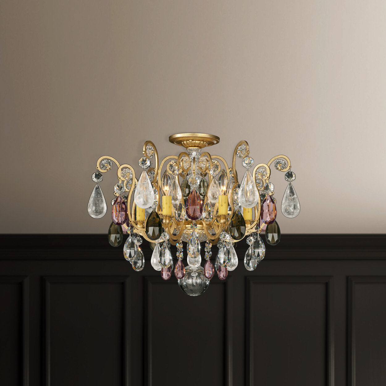 Schonbek 3584-22Ad 6 Light Crystal Semi-Flush, Heirloom GoldBy Schonbek