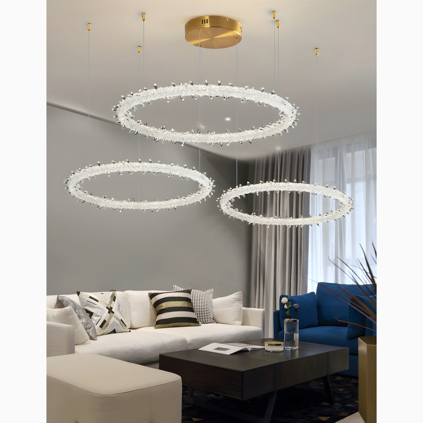 Andenne | Modern Ring Crystal Chandelier for Living Room, 3 Rings CrossBy Miron Demid LLC