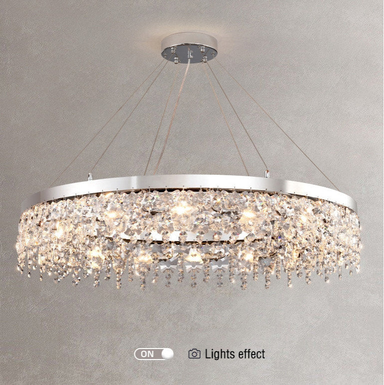 Modern Chrome Crystal LED Chandelier for Dining Room, Kitchen, Dia39.4xh7.0+39.4", 1 Ring, Warm LightBy Miron Demid LLC
