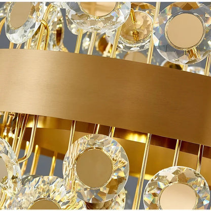 Art Deco Round Crystal Chandelier For The Living Room, Gold, 39.4"By Miron Demid LLC