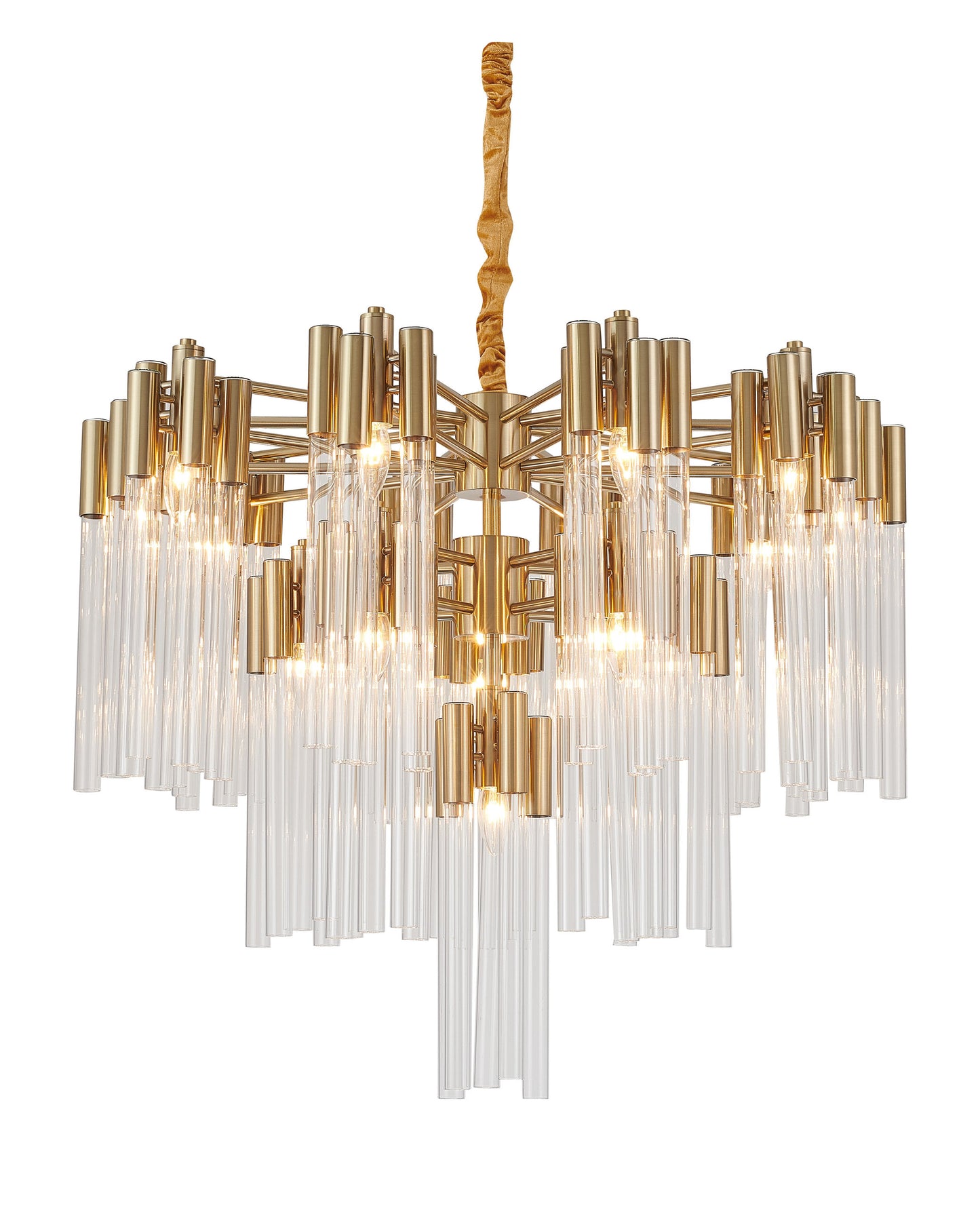 3-Tier Clear Glass Tube Rods Chandelier, GoldBy Design Living