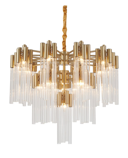 3-Tier Clear Glass Tube Rods Chandelier, GoldBy Design Living