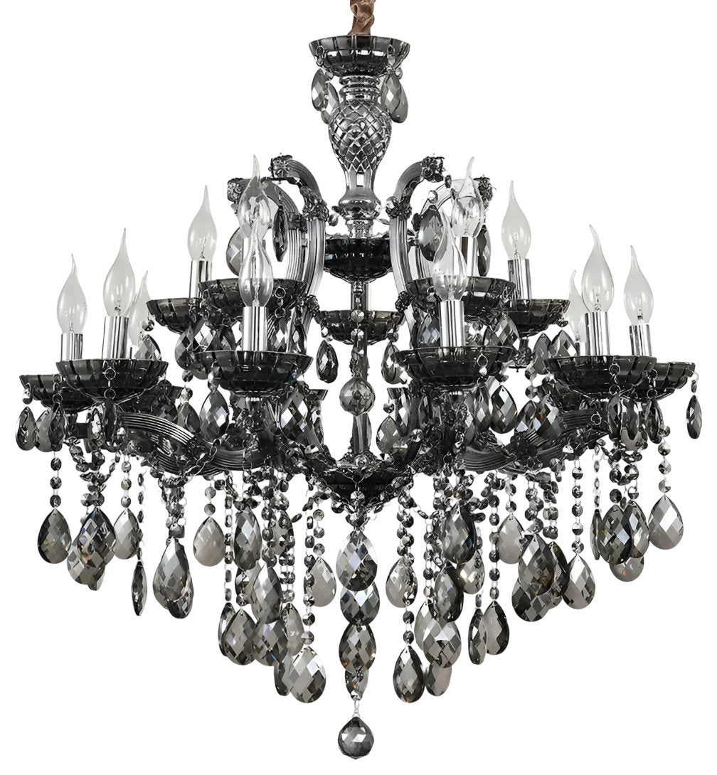 Zenevredo | European-Style Retro Crystal Candle Shape Chandelier, Smoke Gray, 15 HeadsBy Miron Demid LLC