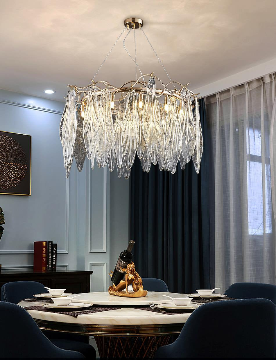 Alpette | Drum Gold Modern Crystal Glass Chandelier For Living room, Dia31.5"By Miron Demid LLC
