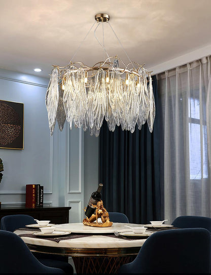 Alpette | Drum Gold Modern Crystal Glass Chandelier For Living room, Dia31.5"By Miron Demid LLC