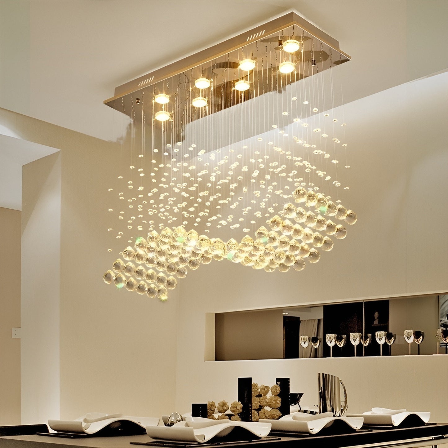 Agropoli | Luxury Rectangle LED Crystal Lamp for Dining Room, L47.2xw9.8xh39.4", Cool LightBy Miron Demid LLC