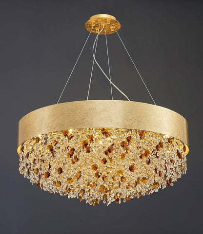 Zeme | Creative Luxury Round Gold Colored Crystal Chandelier, Dia31.5"By Miron Demid LLC