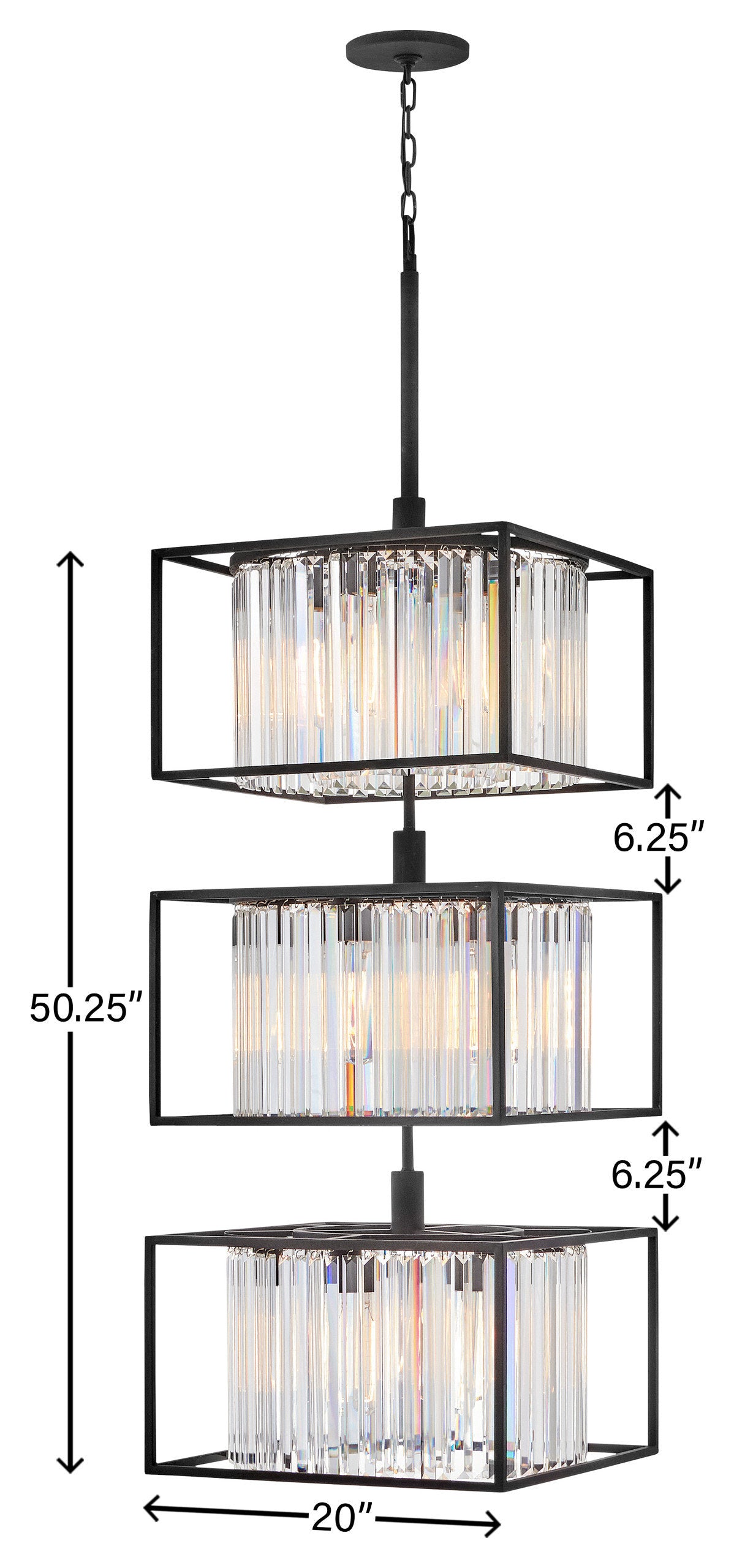 Hinkley 50.25" Giada Multi-Tier Modern Chandelier, Black + Prismatic CrystalsBy Hinkley