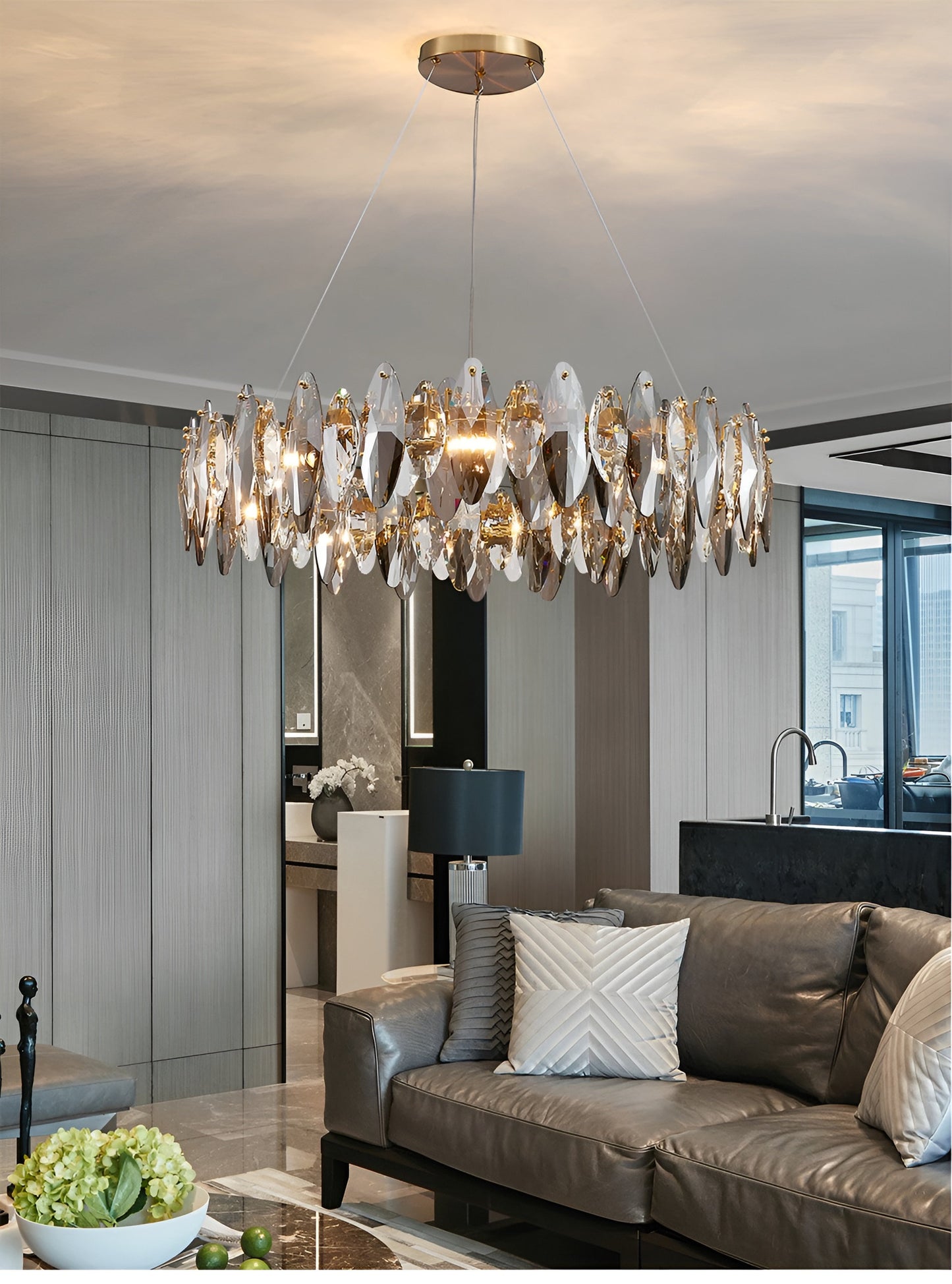 Ampezzo | Round Gray Chandelier With Big Crystals, 31.5''By Miron Demid LLC