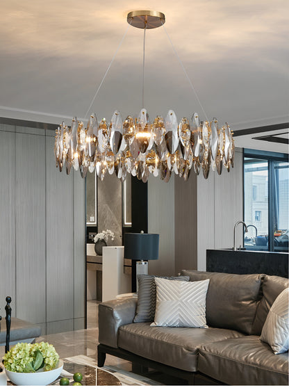 Ampezzo | Round Gray Chandelier With Big Crystals, 31.5''By Miron Demid LLC