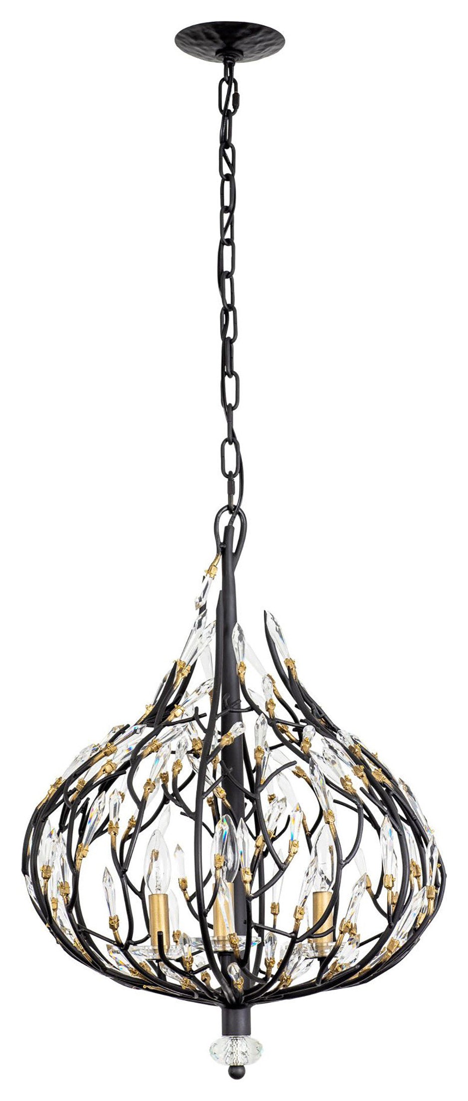 Bask 3-Lt Crystal Pendant - Matte Black/French GoldBy Varaluz