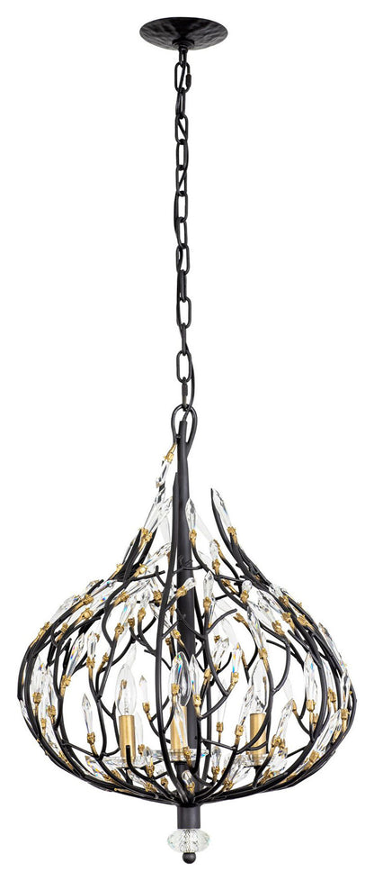 Bask 3-Lt Crystal Pendant - Matte Black/French GoldBy Varaluz