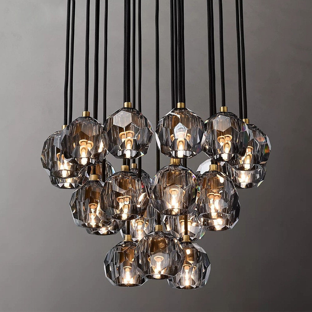 MIRODEMI? Consegudes | Round Grey LED Cut Crystal Ceiling Chandelier, Brass Finish, 23 LightsBy Miron Demid LLC