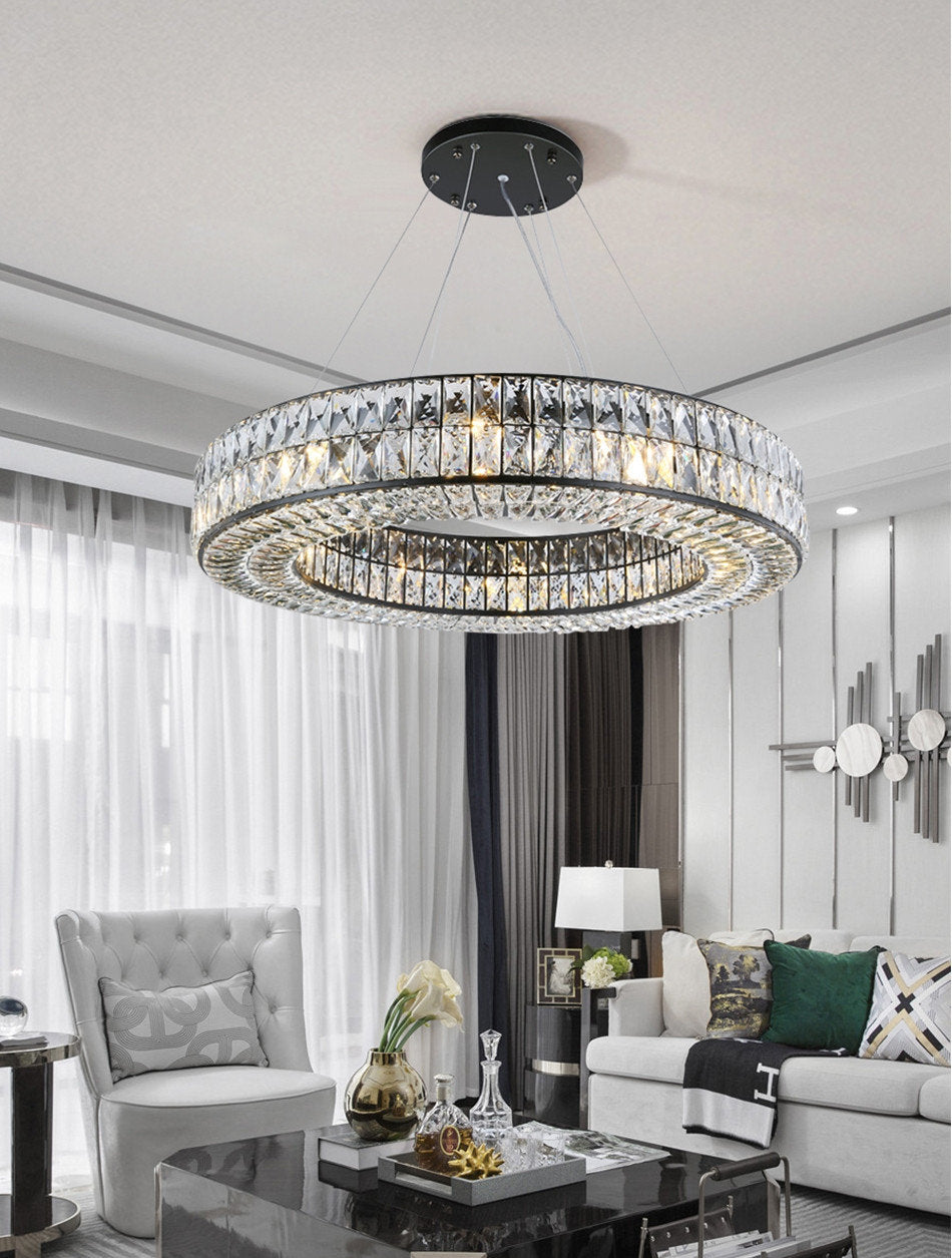Inzago | Luxury Hanging Black Crystal Chandelier For Living Room, Dining Room, Dia31.5xh4.7", Cool Light, Non-DimmableBy Miron Demid LLC