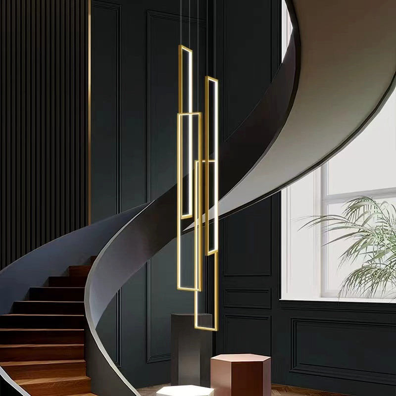 Lavagna | Ultramodern Rectangle Hanging LED Chandelier, Gold, 4 Lights (H177.2"), Warm Light, Non-DimmableBy Miron Demid LLC