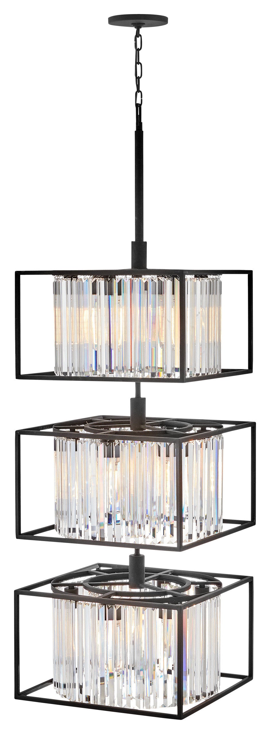 Hinkley 50.25" Giada Multi-Tier Modern Chandelier, Black + Prismatic CrystalsBy Hinkley
