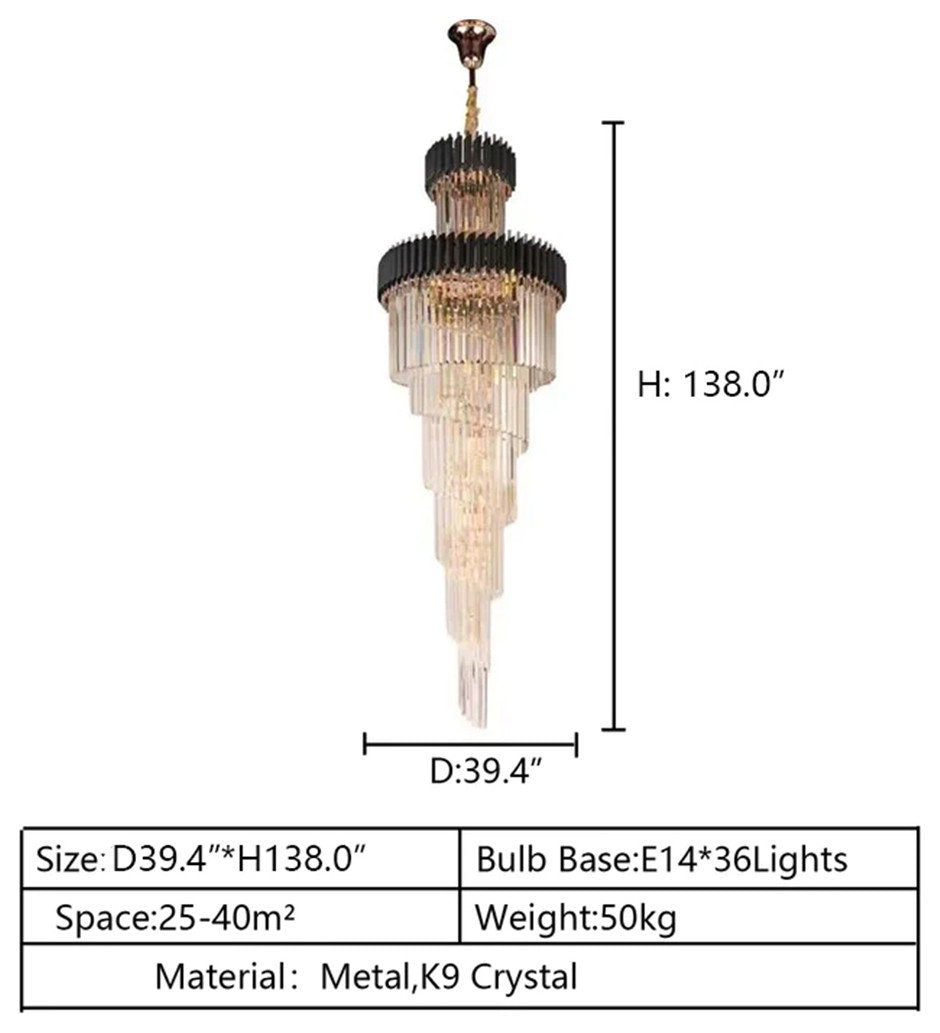 Modern Black Spiral Crystal Chandelier, D39.4"*h157", Warm LightBy LYFAIRS