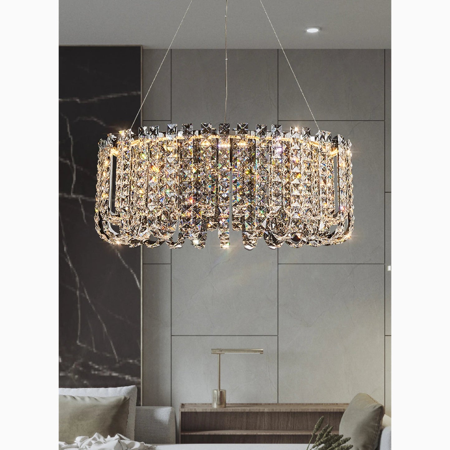 Cagnano Amiterno | Posh Large LED Crystal Pendant Chandelier, 2 Layer Large - Dia39.4+23.62", Warm LightBy Miron Demid LLC