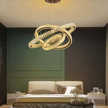 Hinwil | Ring Design Gold/Chrome Crystal Chandelier for Living Room, 39.4*31.5*23.6*15.8"By Miron Demid LLC